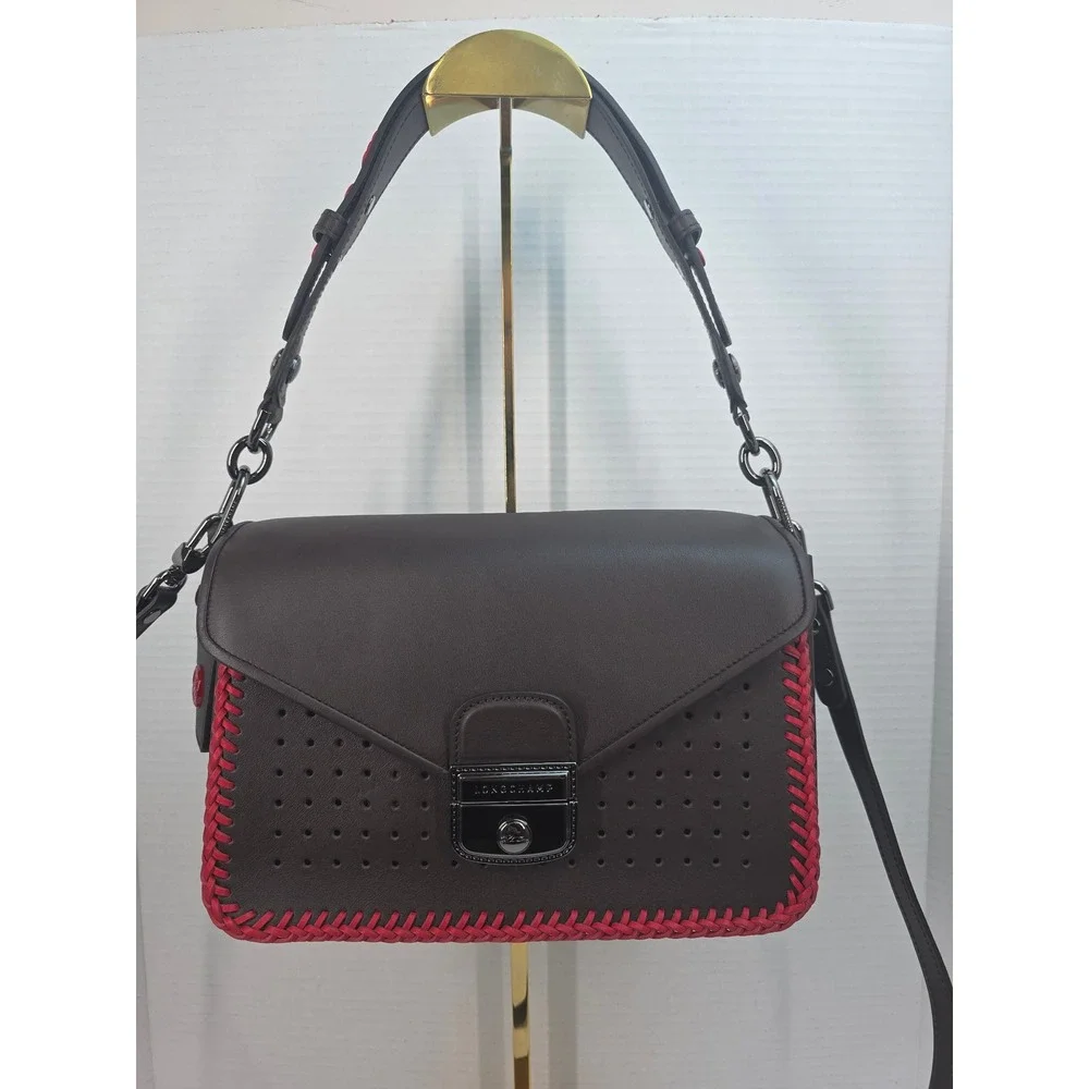 Longchamp Mademoiselle Brown Leather Whipstitch Shoulder Bag‎ L1323954703 France